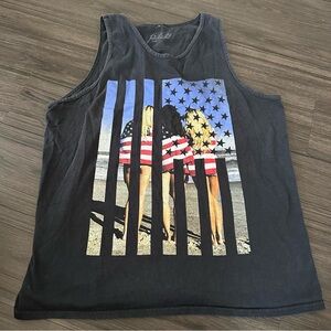 Popular Poison Graphic Tank Top | Beach Flag Print | Size Large